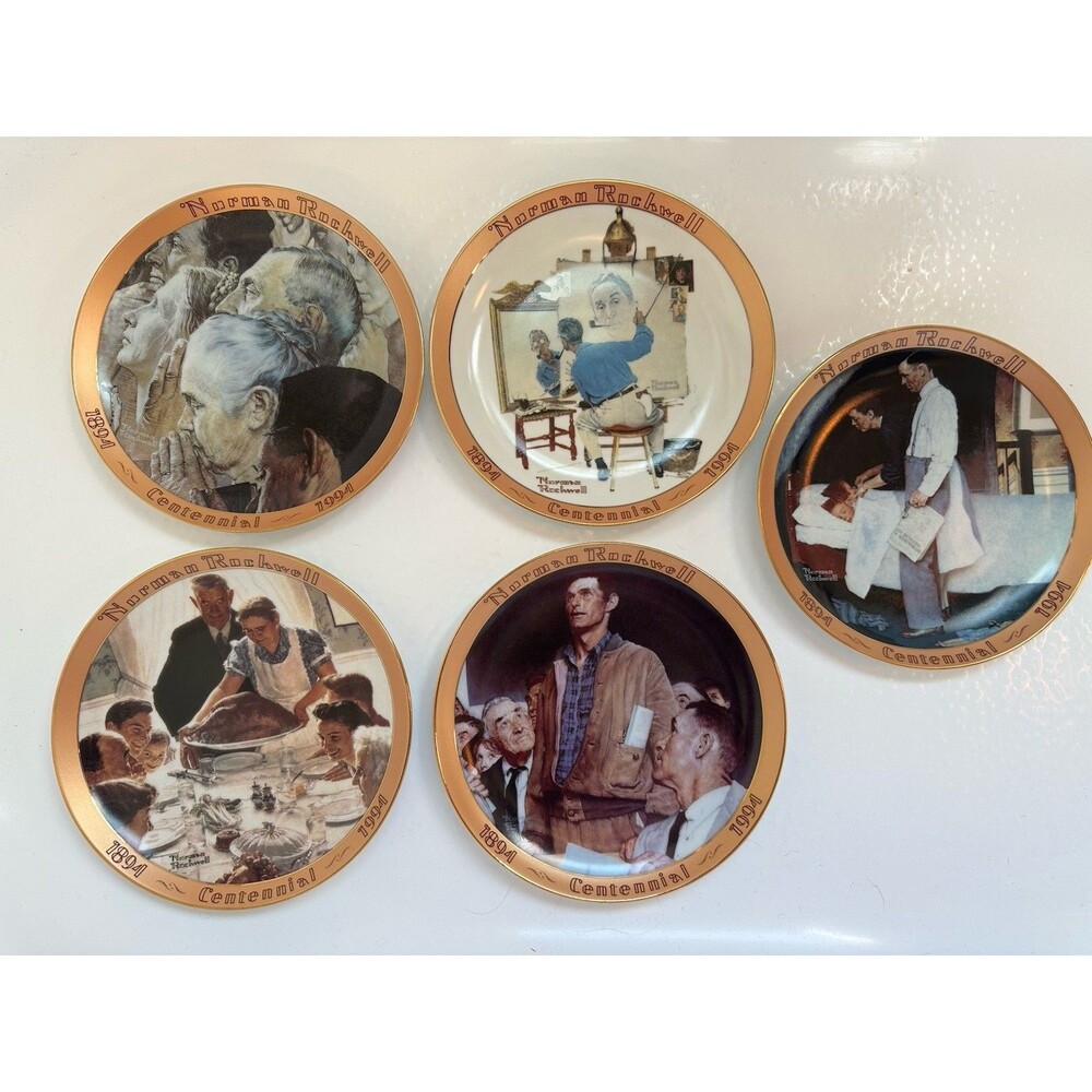 Norman Rockwell Centennial Plates Lot of 5 – Four Freedoms + Self Portrait